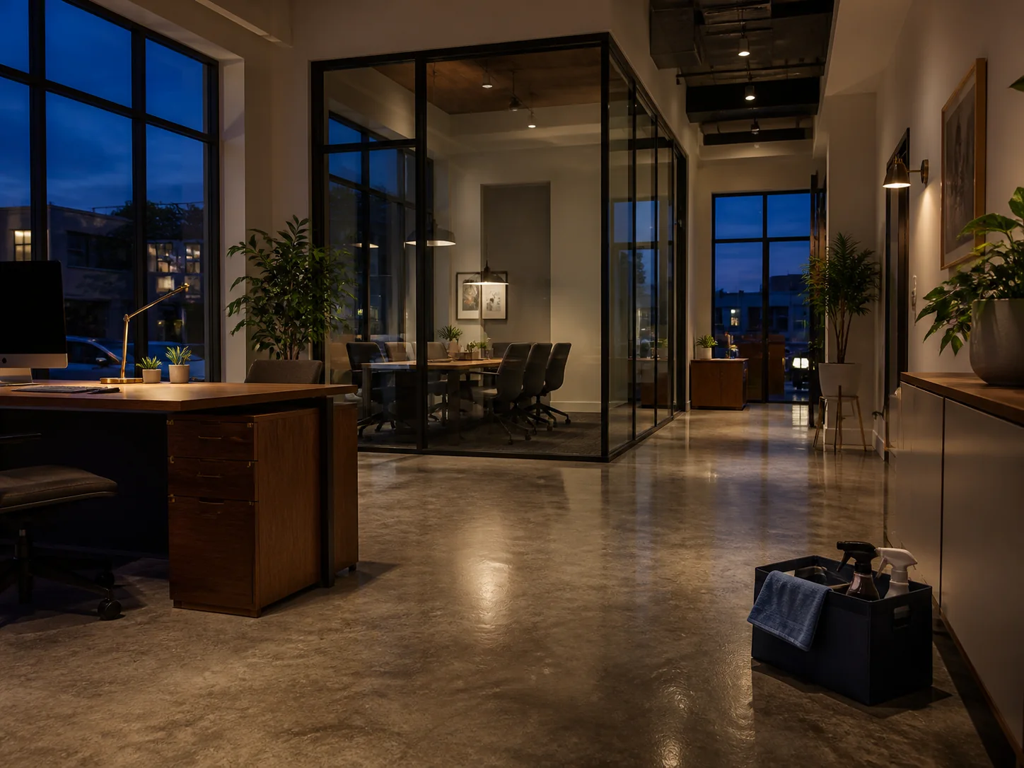 Freshly cleaned professional office at the end of the workday