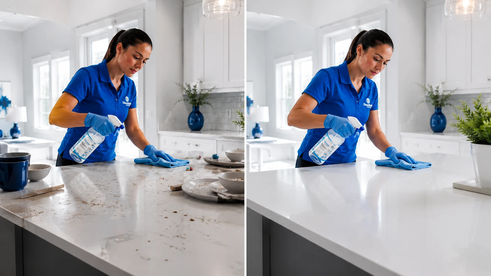 Kitchen counter before a deep clean by Clockwork Cleaning in Richmond, VA